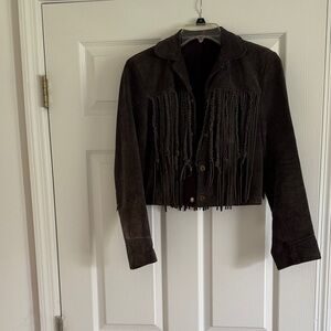 Vintage Fringe Suede Jacket - Black/Gray
